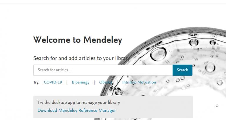 Screenshot of Mendeley starting page