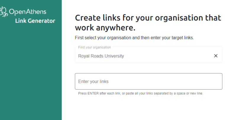 Screenshot of the OpenAthens Link Generator website