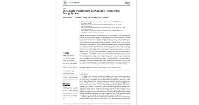 Sustainable Development and Canada’s Transitioning Energy Systems