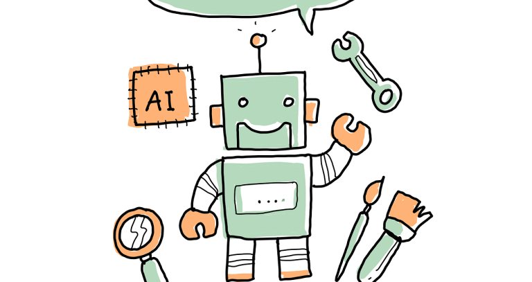 Cartoon of a friendly robot saying "Ask me anything"