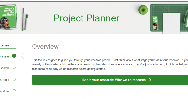 Screenshot of Sage Research Methods project planner